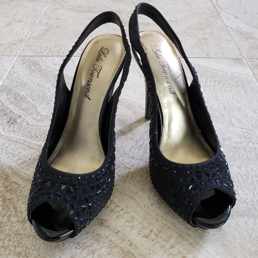 LULU TOWNSEND BLACK SUDDED SATIN PUMPS SIZE 6.5
